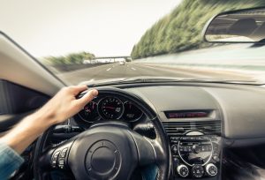 person driving on los angeles freeway