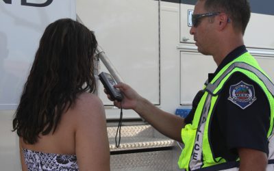 Police administering a BAC test to an impaired driver.