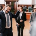 man celebrating verdict in court