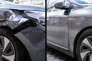 smashed grey car