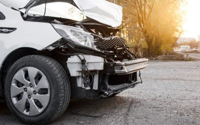 smashed-up white car