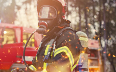 firefighter with gas mask on