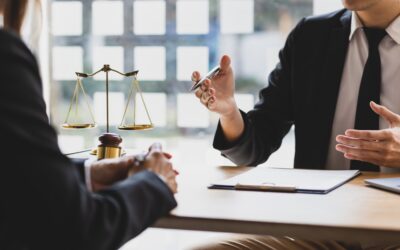 Lawyer sits across desk from client and explains that a plaintiff can file a motion to dismiss