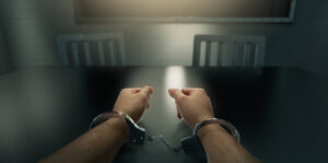 Handcuffed man. Learn about the punishment for drunk driving and killing someone.