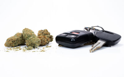 A bud of marijuana and a set of car keys sit next to eachother to indicate impairment in a marijuana DUI.