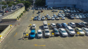 Cars parked in a police impound lot that could be damaged while impounded