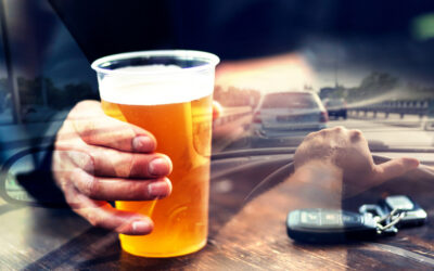 A pint of beer overlaid on top of a picture of a car. 4 things to do after an out-of-state DUI in California